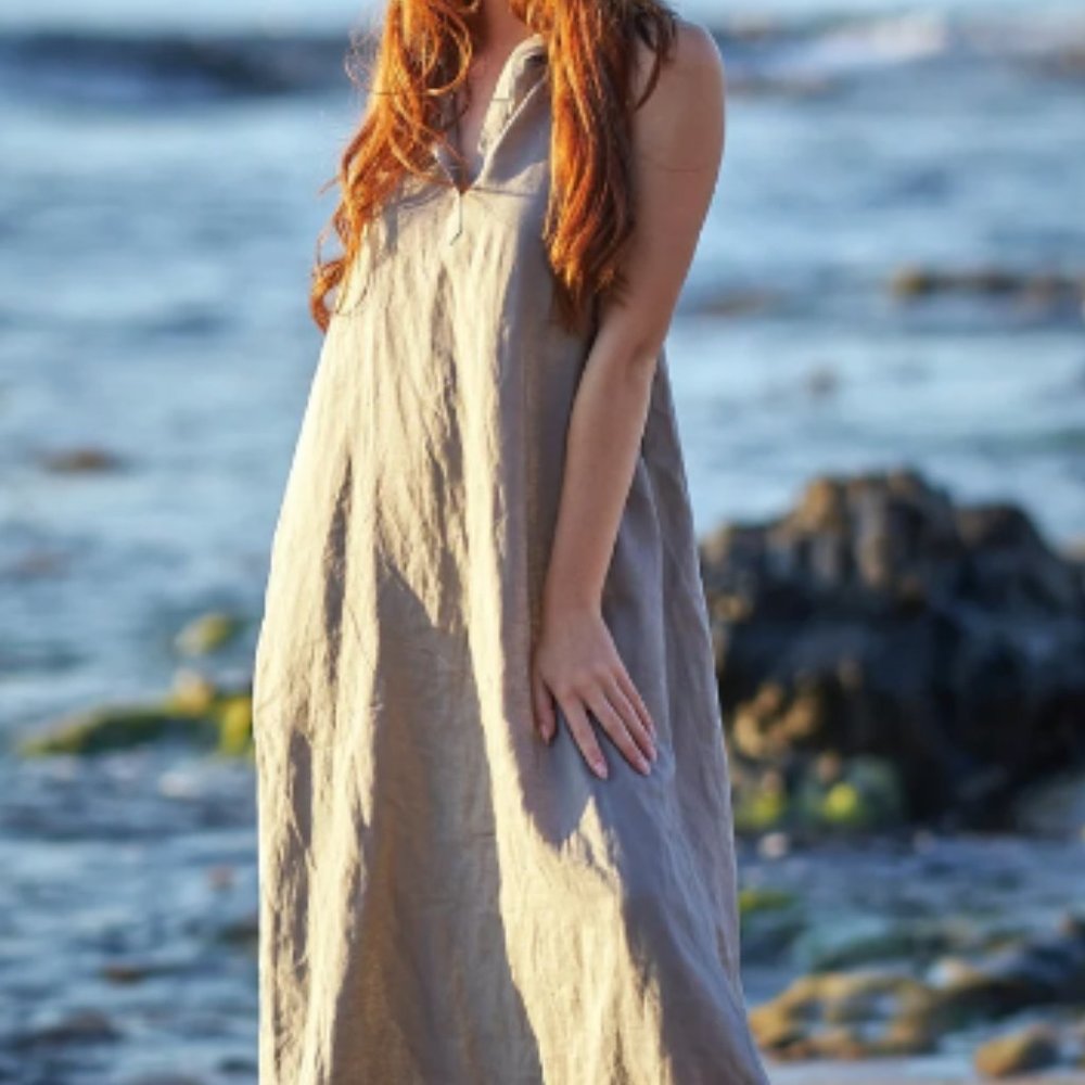Linen Dress for Women, Linen Clothing, Linen Kaftan Dress, Linen Hoodie Dress, L
